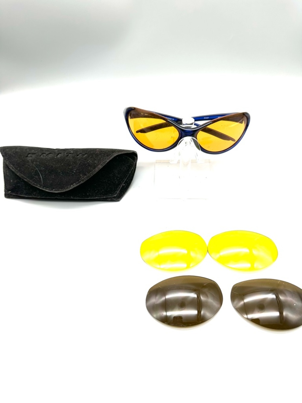 Smith Pivot Sunglasses Midnight Blue Amber Lens Vintage Wrap Made in France